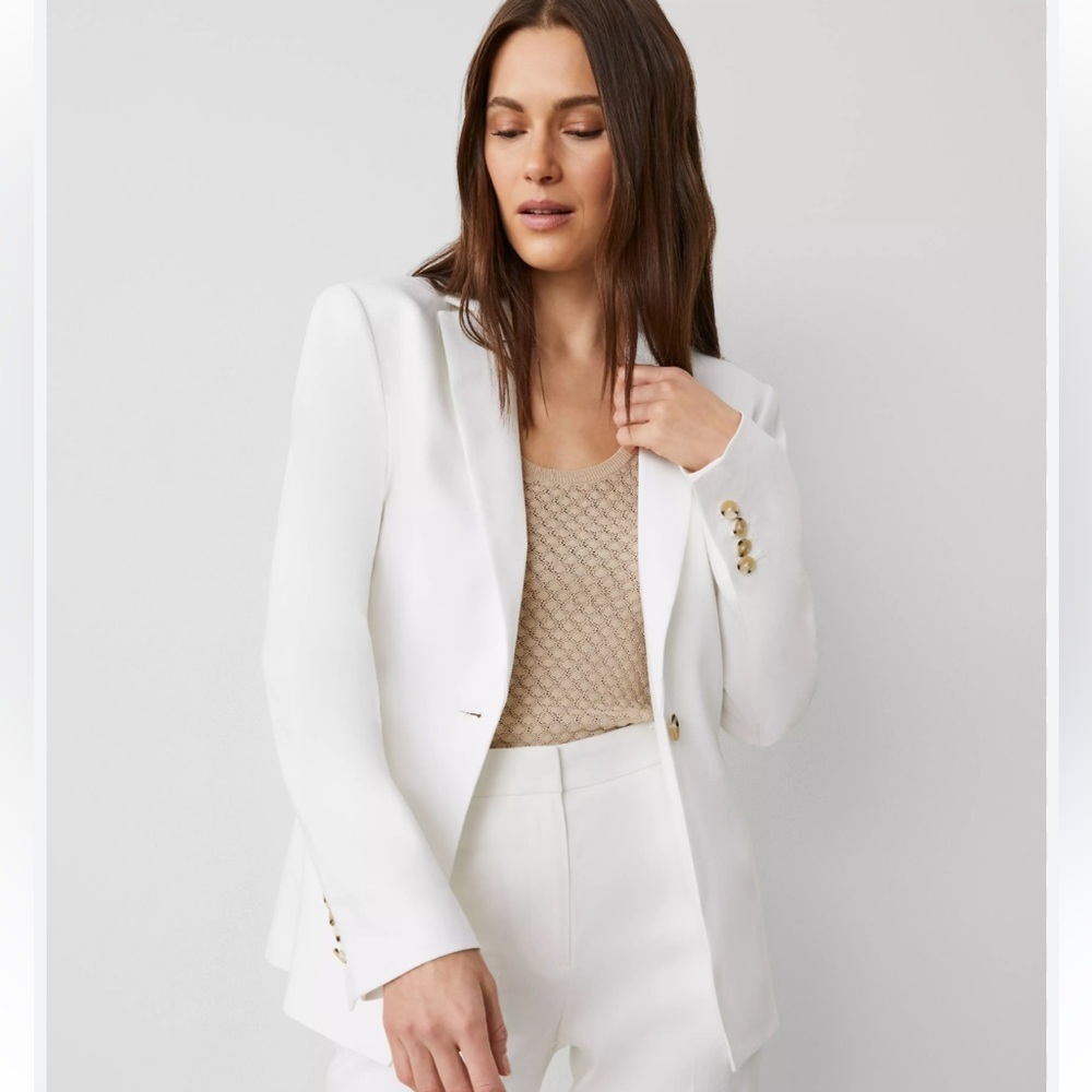 Ann Taylor Petite One Button Linen Coastal Blazer Jacket
